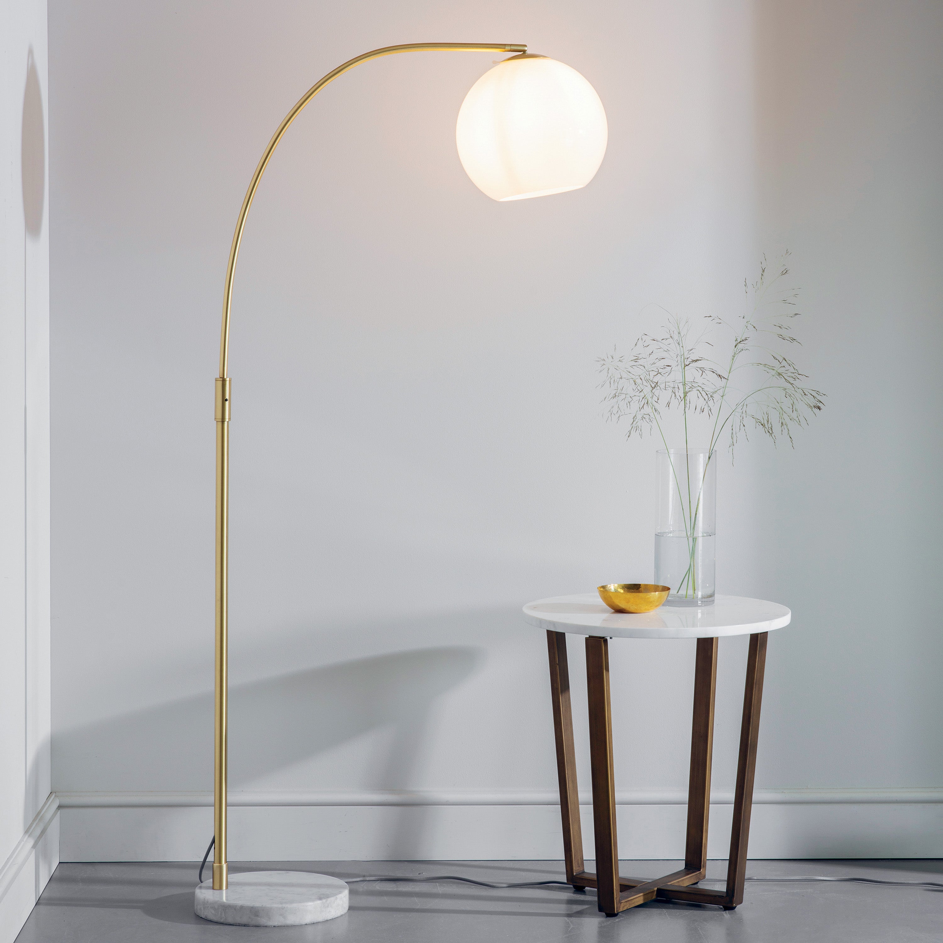 Alser Gold Orb Floor Lamp with White Marble Base